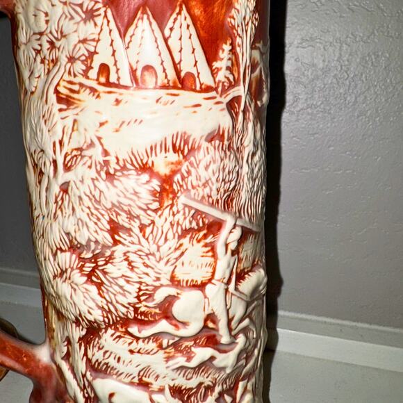 Vintage Buffalo Relief Stein — Brown & Ivory Western Hunting Scene Mug - Picture 5 of 9
